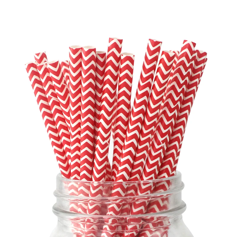 100pcs/lot Red Black Striped Chevron Paper Straws Biodegradable Drinking Straws Kids for Birthday Wedding Party Decorations