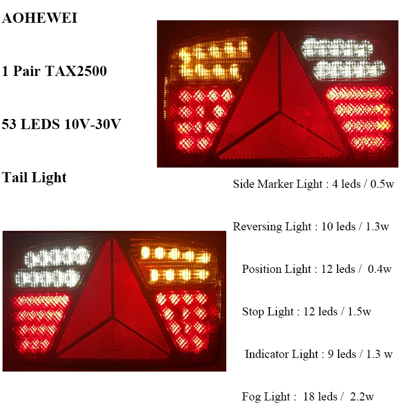 

1 pai 10-30V LED trailer light Tail Indicator brake Stop Reverse Fog position led light with reflector ECE approval
