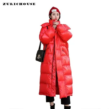 

ZURICHOUSE 2020 Winter Coats Woman Long Hooded Bright Surface Metal Red Warm Parka Female Plus Size Down Cotton Padded Jackets
