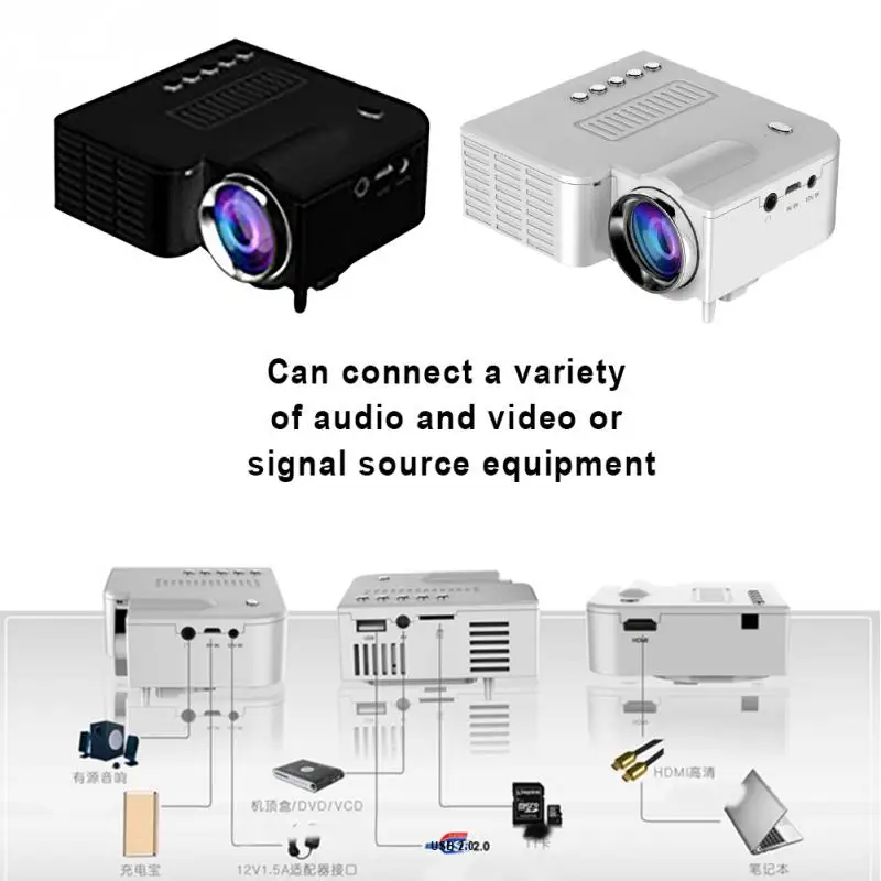 ЕС Plug черный UC28A мини мультимедийный светодио дный проектор 1080 P дома Кино DVD AV SD USB