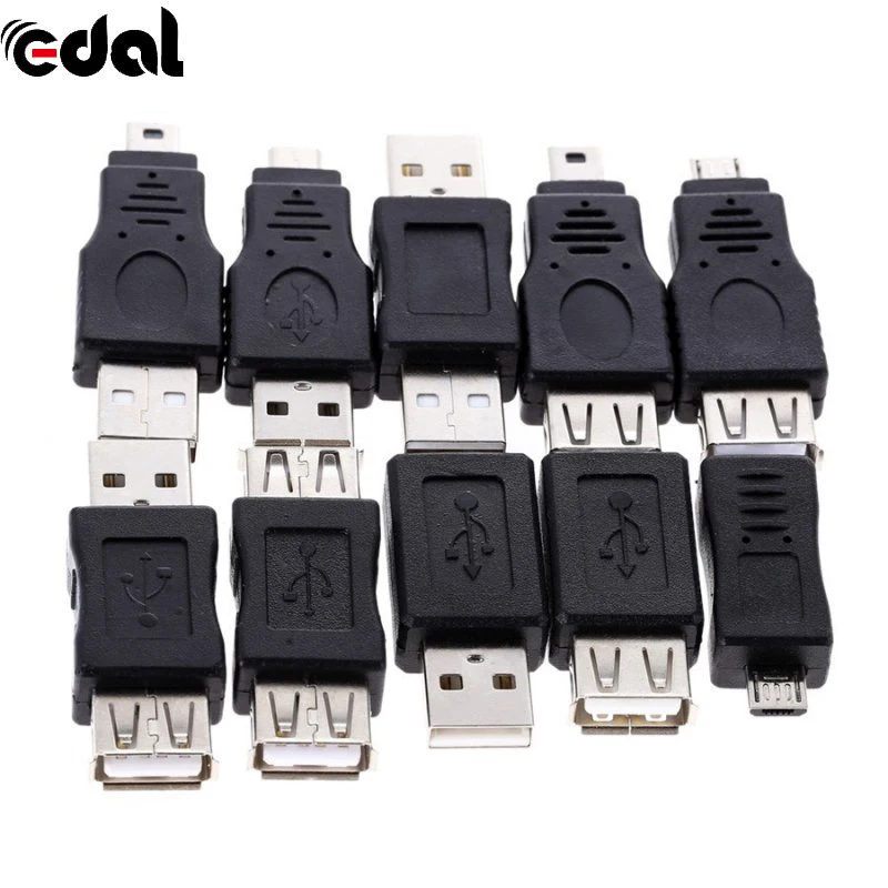 EDAL 10 шт. OTG 5 Pin F/M адаптер переходник USB штекер для женщин микро мини разъем для компьютера планшета ПК мобильного телефона 10 шт