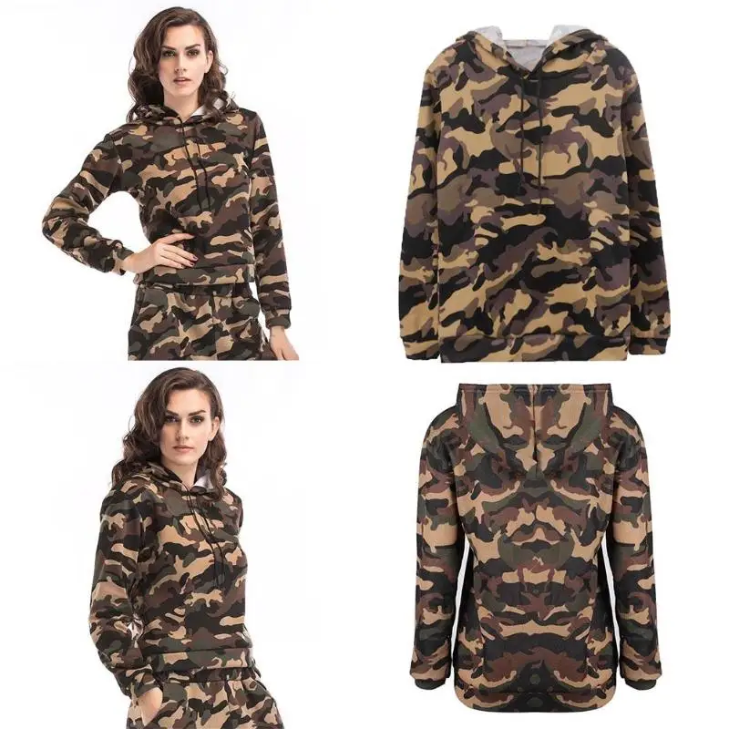 Spring Camouflage Casual Hoodie Sweatshirt Women Long