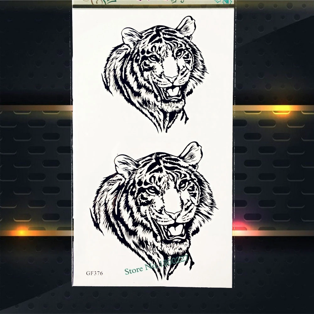 Kepala Hitam Macan Temporary Tattoo Stiker Wanita Pria Tahan Air