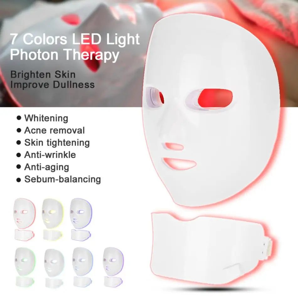 7 цветов фотонная маска для омоложения кожи лица, шеи, подтяжки кожи, омоложения лица, красоты, светодиодный станок для лица