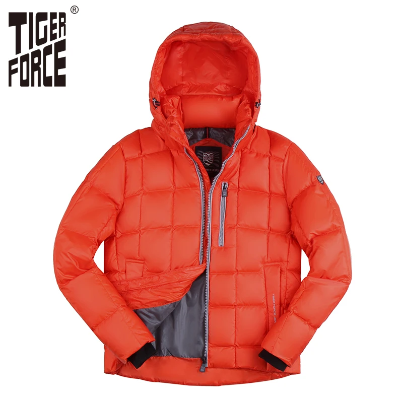 TIGER FORCE 2017 Мужская Мода Пуховик 70% Белая Утка Зимняя Куртка Поховое Пальто