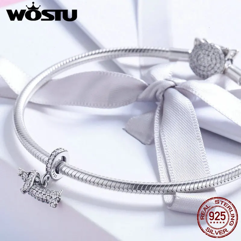 WOSTU 100% 925 пробы Серебряный собачий Поппи такса круглый CZ камень ослепительные