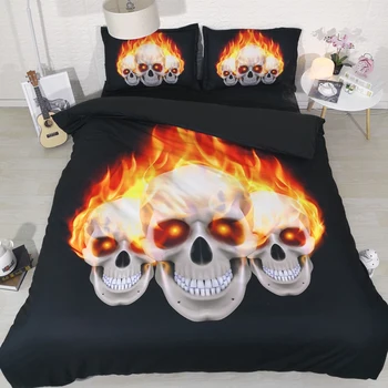 

JF-004 Unique Bedroom Set 4PCS Cool Flaming Skull print duvet cover King Size bedclothes