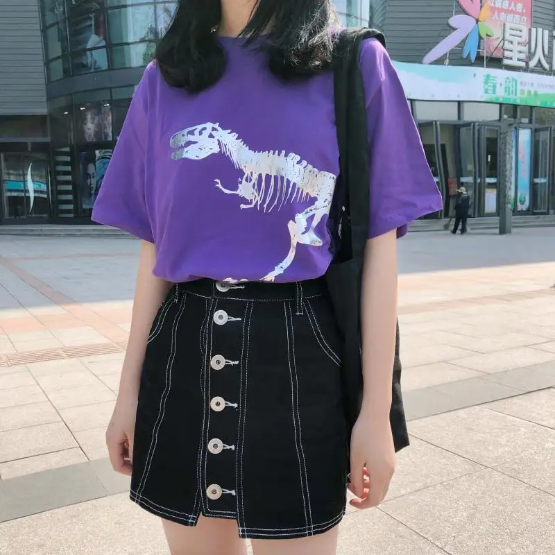 2018 Summer Harajuku Women's t Shirt Brand New Fashion dinosaur Print Casual Short Sleeve O-Neck Loose t-shirts Tops Plus Size