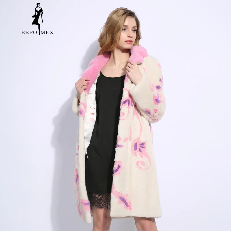  Pink print 3D Stereogram mink fur coat Long winter real fur mink fur coat Velvet level natural mink