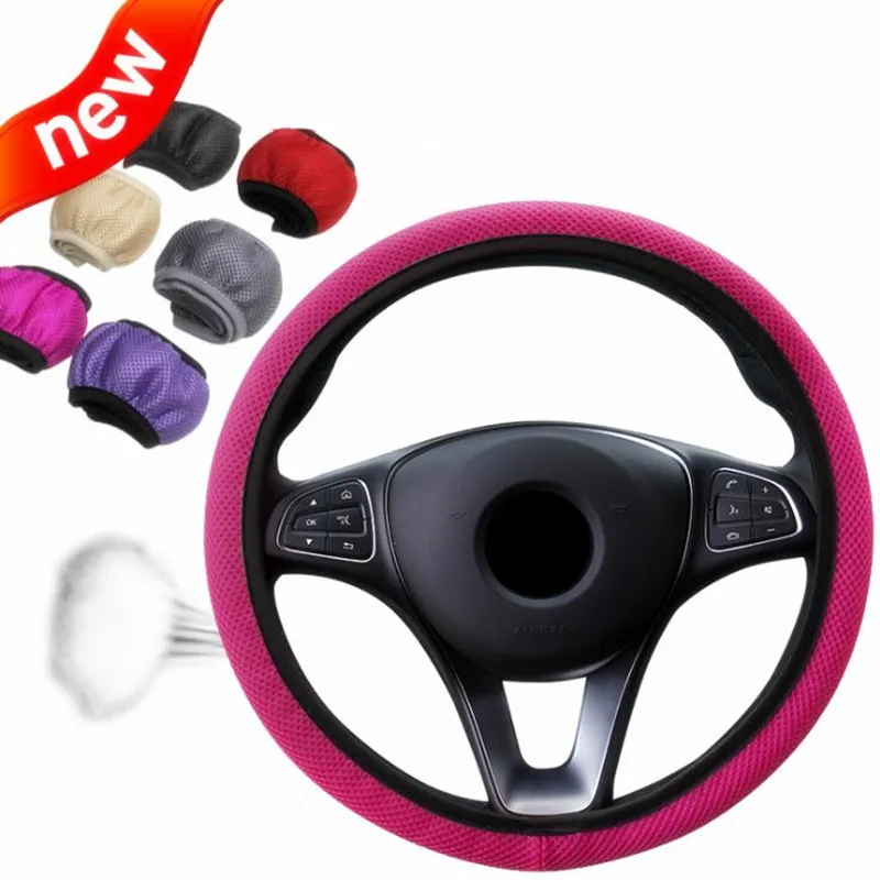 

6 Clolors Skidproof Durable Car Steering Wheel Cover Sandwich Fabric Handmade Auto Covers Fit For Most Cars Breathability