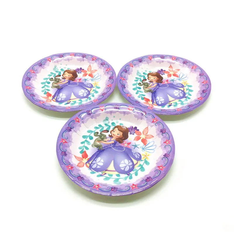Дисней Принцесса София вечерние принадлежности для украшения для девочек одноразовая посуда бумажные чашки тарелки Tabecloth вечерние принадлежности набор - Цвет: Plates-6Pcs