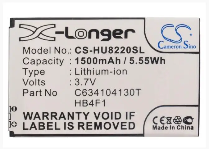 Аккумулятор Cameron Sino 1500 мАч для HUAWEI A100 A103 A105 A109 A113 A115 A201 A520 Ascend G306T C8600 CHT8000 ideos U8800H X5 |
