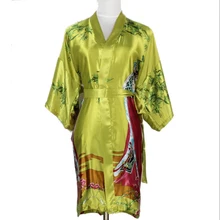 Новое поступление зеленый китайский Для женщин короткий халат пикантные шелковые кимоно Для ванной платье Винтаж печатных nightgownw Размеры размеры S M L XL XXL, XXXL 011924