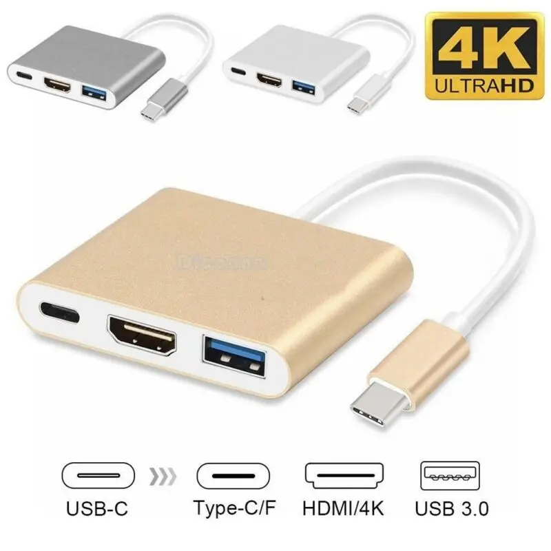 

Type C USB 3.1 to USB-C HDMI USB 3.0 Adapter 3in1 Hub For Samsung S8 Macbook Pro