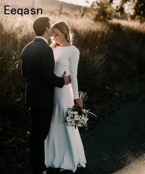 

Bohemian Mermaid Wedding Dresses Country Style Long Sleeve Backless Button Covered Beach Bridal Gowns Elegant Wedding Gowns