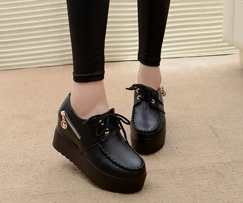 

2016 Women's Creepers Solid Lace-up PU Leather Flat Shoes Stitching Platform Shoes Woman Spring Summer Fashion Flats