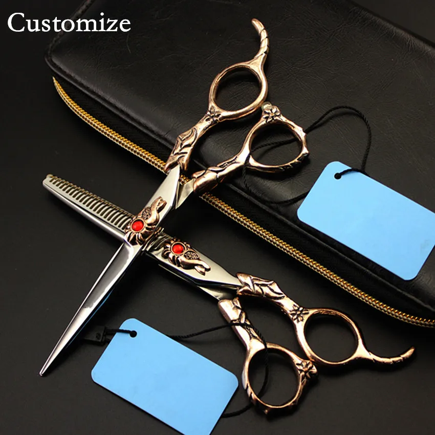 Customize professional japan 440c Retro Sunflower 6 inch hair scissors set thinning barber cutting shears hairdressing scissors