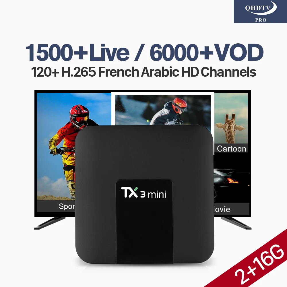 

QHDTV Pro French IPTV Arabic TX3 Mini TV Android 7.1 S905W 2+16G H.265 Decoder IPTV Arabic France Qatar Belgium Netherlands