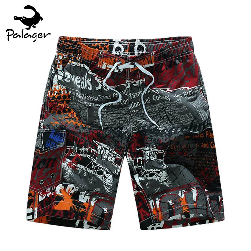 Palager Mens Board Shorts Quick Drying Letters Print Shorts Mesh