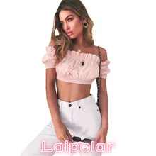 Sexy New Women Off The Shoulder Cropped Top Short Sleeves Frill Slash Neck Elastic Solid Casual Summer Shirts Blouse Female Tops Sexy New Women Off The Shoulder Cropped Top Short Sleeves Frill Slash Neck Elastic Solid Casual Summer Shirts Blouse Female Tops