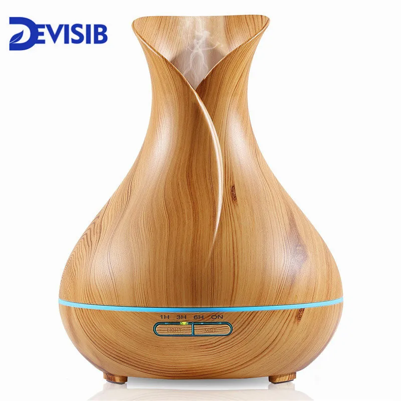 Beste DEVISIB 400 ml Aroma Essenti euml;le Olie Diffuser Houtnerf Ultrasone Cool Mist Luchtbevochtiger 7 Kleur LED Licht voor Office Home slaapkamer