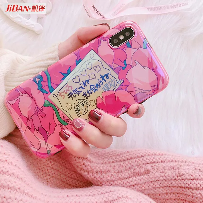 

JIBAN Romantic Rose Flowers Phone Case for iphone X Soft IMD Blu-Ray Phone Back Cover for iphone 6 6S 7 8 8Plus protective case