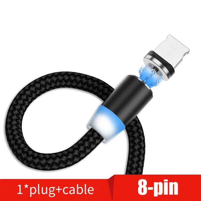 For iPhone Black Suhach 1 м 2 м Магнитный светодиодный кабель Micro usb type C Магнитный usb кабель для зарядки iPhone X 7 8 XS Max XR huawei samsung xiaomi LG - Цвет: For iPhone Black