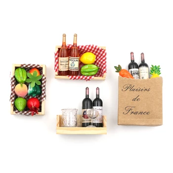 

4 Styles 1:12 Dollhouse Miniature Mini Wine Bottles Fruit Box Candy Food Toy Match For Families Collectible Gift