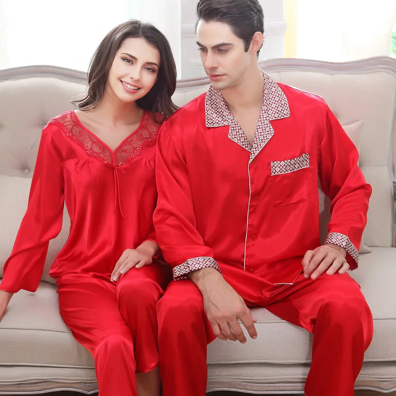 Summer red silk pajamas wedding sleepwear lovers wedding gift womens