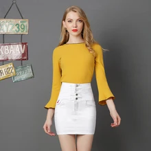 AudWhale летняя однотонная джинсовая юбка для женщин Бандаж с высокой талией джинсовая мини-юбка Белая Летняя Хлопковая женская юбка