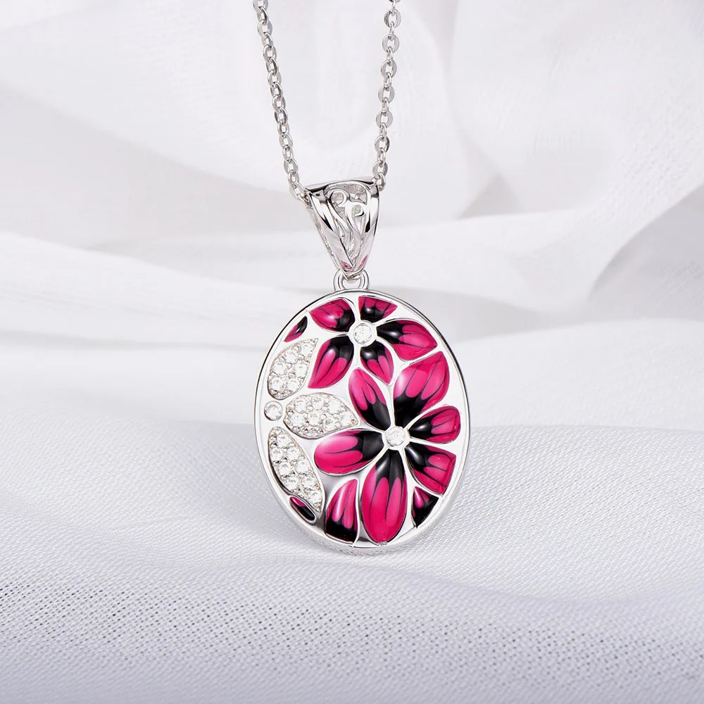 

RainMarch Flower Enamel Silver Pendant For Women Necklace 925 Sterling Silver necklace Pendant Enamel Party Jewelry accessories