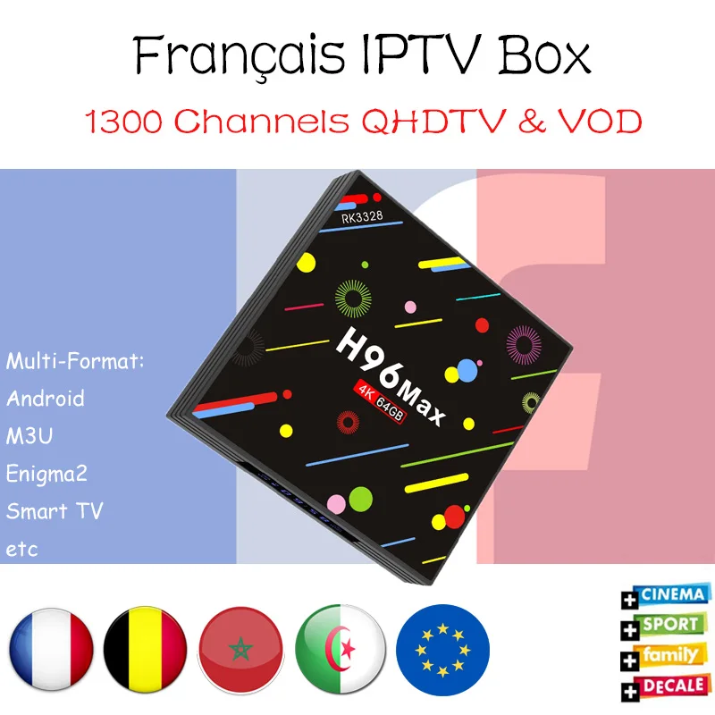 

H96 MAX plus 4G/64G Android 7.1 tv box with Neotv 1 Year 1300 Live 2000 VOD 4k France Belgium Europe IPTV Smart android tv box