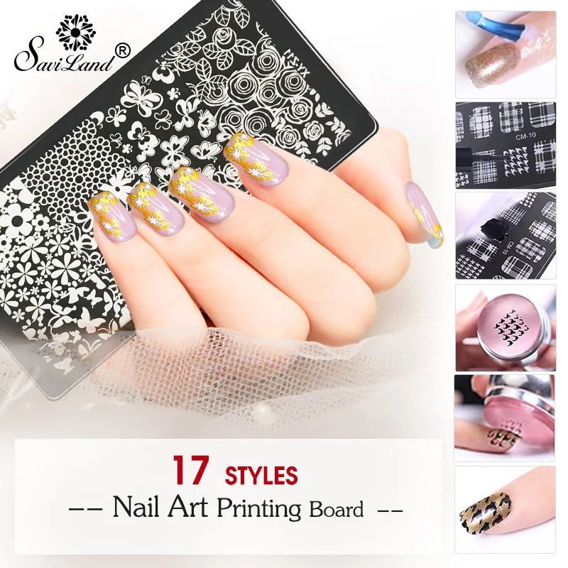 

Saviland Nail Stamping Plate Stamper Scraper 3D 17 Styles Pattern Polish Manicure Pedicure Template Stencils For Nails