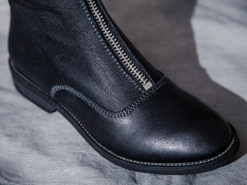 ORCHA LISA/женские ботинки до середины икры ручной работы из натуральной кожи; обувь на плоской подошве с круглым носком в стиле ретро; ковбойские ботинки на молнии; Цвет Черный; Zapatos mujer
