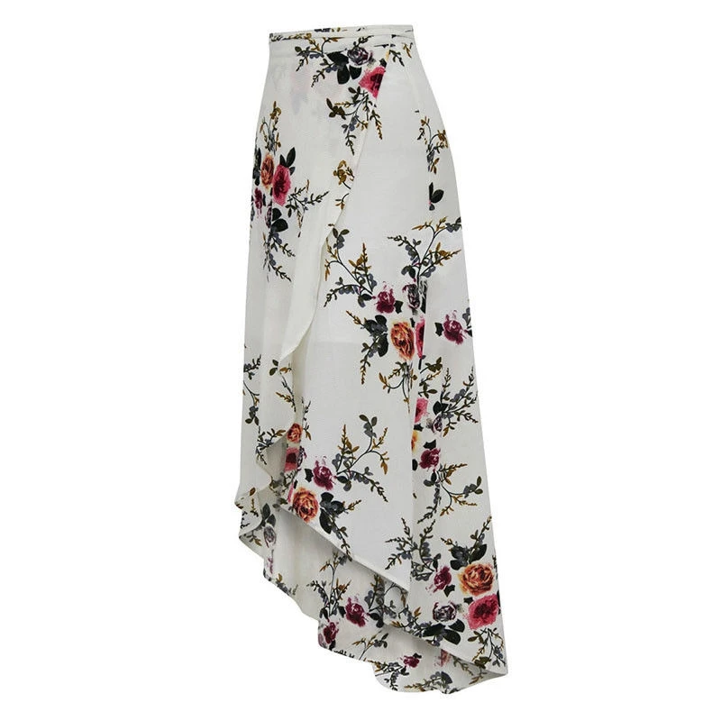 Boho Для женщин летние цветочные Полный юбка Повседневное пляжные Высокая Талия - Цвет: Белый