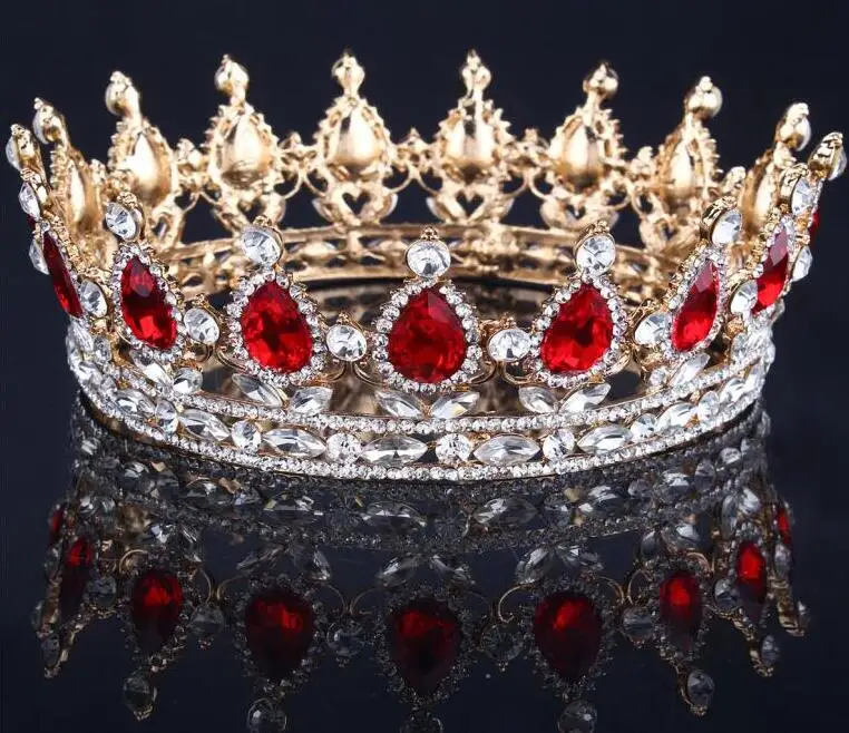 Винтажные свадебные хрустальные стразы, корона в стиле барокко, королевская тиара, короны для женщин, вечерние украшения для волос, аксессуары - Окраска металла: Gold red