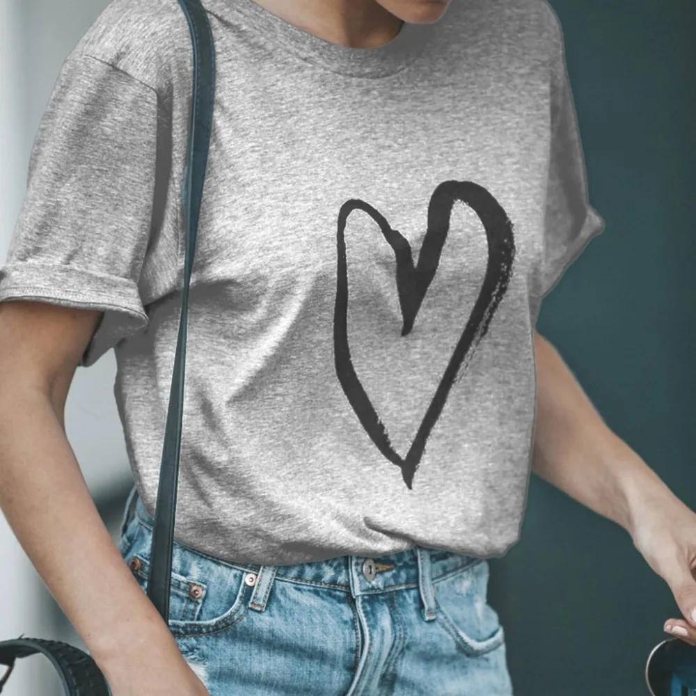 

Womens Love Cursive Heart Design Cute Relationship Girly T Shirt