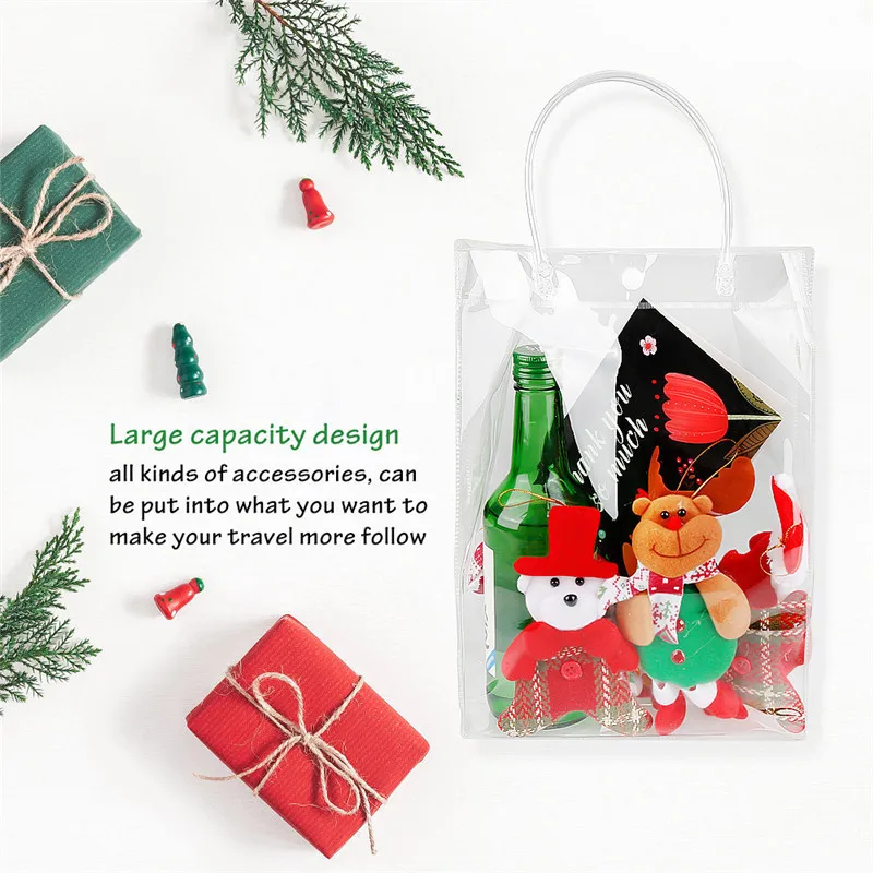 

Christmas gifts packaging bags with handles Thanksgiving PVC Clear Bag Transparent Tote Gift Bag Shopping Bag Jelly organizer