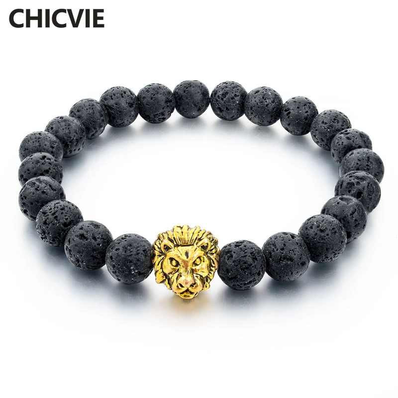 CHICVIE Natural Stone Gold Plated Lion strand font b Bracelet b font Femme font b Trendy