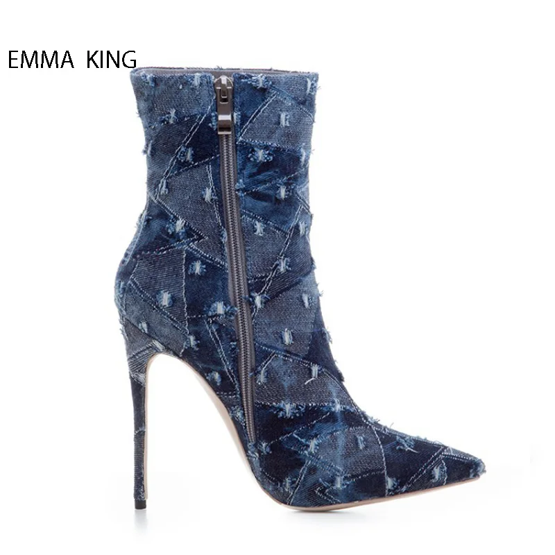 

Spring Autumn Botines Mujer Pointy Toe Ankle Boots for Women Breathable and Comfortable Stretch Zipper High Heels Ladies Shoes