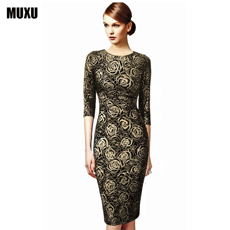 MUXU long sleeve gold glitter dress elegant floral dress party moda feminina summer pencil dress women jurken plus size vestidos plus-floral-dress : image MUXU long sleeve gold glitter dress elegant floral dress party moda feminina summer pencil dress women jurken plus size vestidos plus-floral-dress