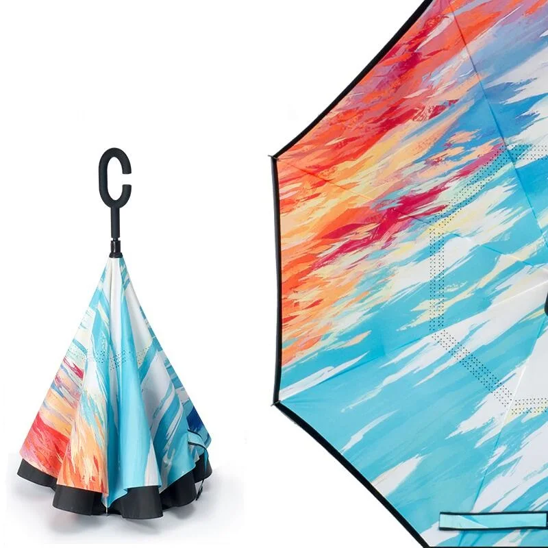 

Colorful Double Layer Inverted Holidayli Windproof UV Protection Reverse Umbrella Travel for Car and Outdoor C-Shape