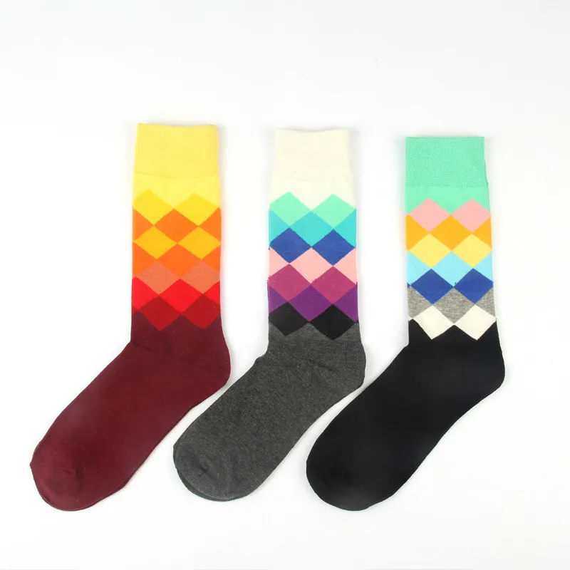 

Men's Funny Happy Socks Fine Paragraph Diamond Pattern Argyle Three-dimensional Tube Geometric Funny Combed Cotton Socks