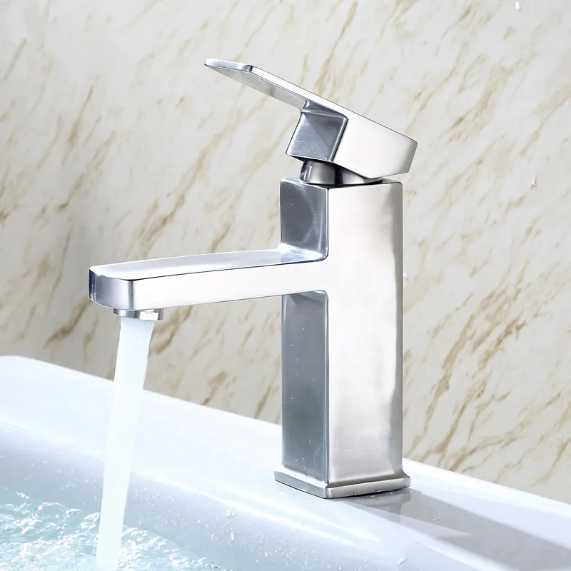 

304 Stainless Steel Basin Faucet Bathroom Mixer Tap Basin Faucets Hot and Cold Water Lead-free with Hose