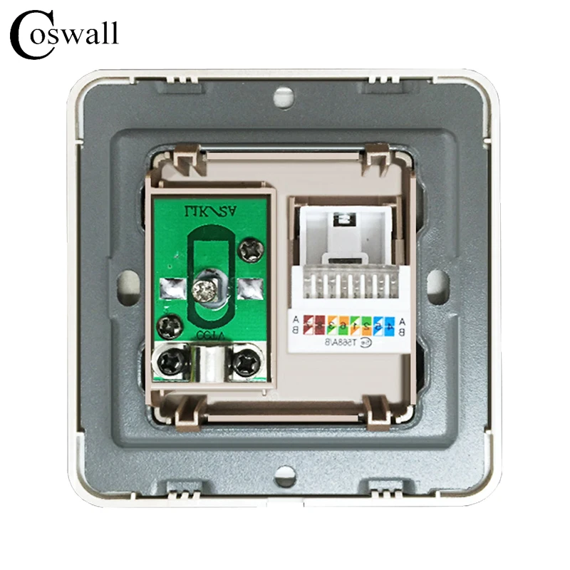 Coswall бренд RJ45 Интернет розетка Роскошная настенная Сетевая розетка с ТВ Джек акриловая Хрустальная зеркальная панель