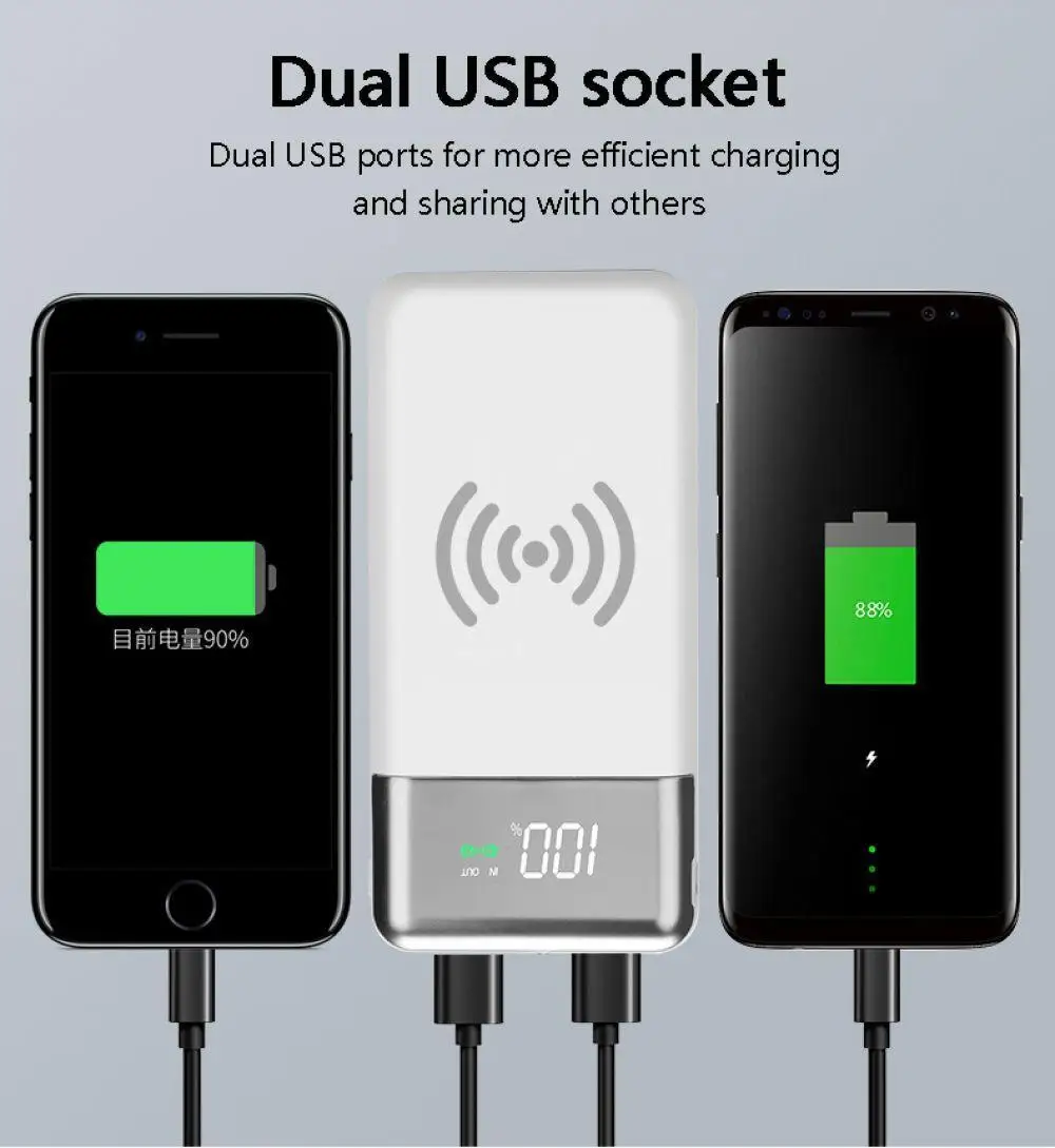 Wireless Power Bank 20000mAh Charging Digital Powerbank Display Mobile Power Bank Portable External Battery Charger Wireless Power Bank 20000mAh Charging Digital Powerbank Display Mobile Power Bank Portable External Battery Charger