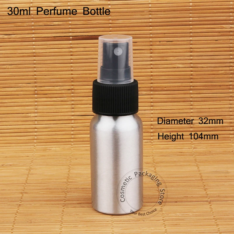 

Promotion 10pcs/Lot Aluminum 30ml Perfume Bottle Women 1OZ Cosmetic Mini Pot Perfume Spray Container Atomizer Plastic Lid Box