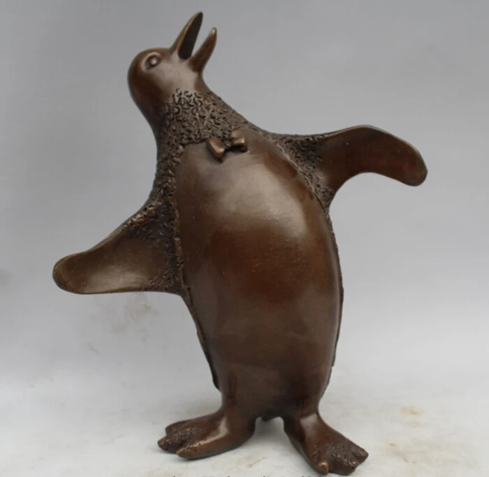 

10" Chinese Feng shui Bronze Art Zoo South Pole Birds Penguin Animal Statue