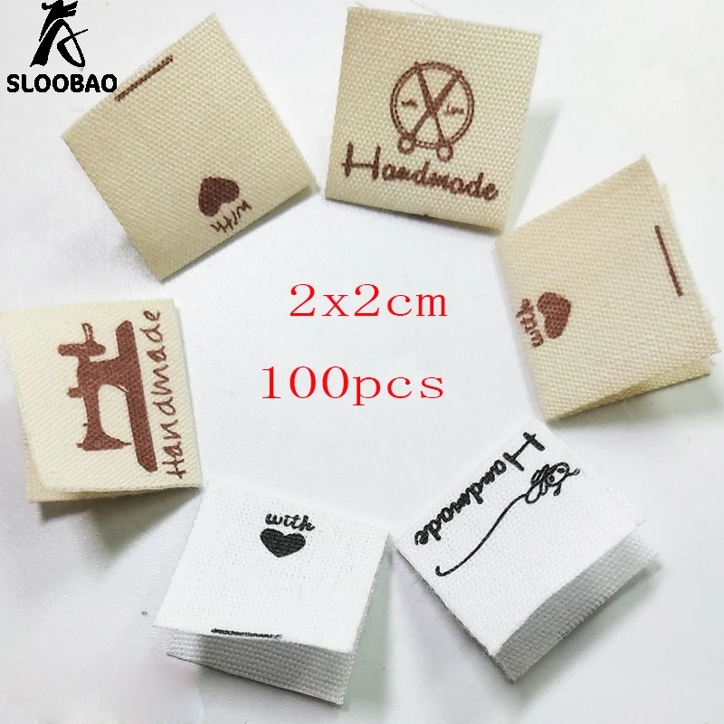 Sloobao 100pcs hand made with love Washable Cotton Clothing Labels Handmade  printed Tags DIY Flag Labels For Garment Sewing