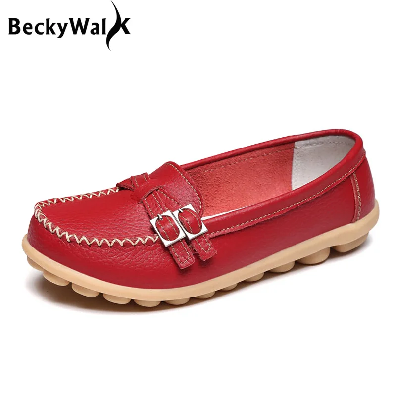 

Spring Autumn Women Flats Genuine Leather Casual Shoes Solid Color Work Shoes Woman Loafers Belt Buckle Zapatos Mujer WSH2021